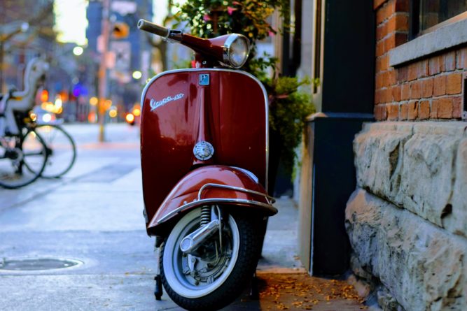 Vespa scooter in street